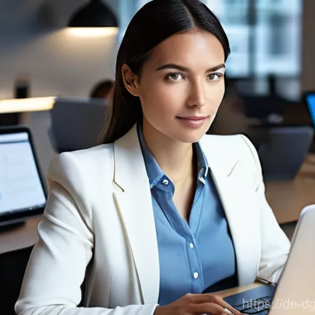 전문성 재정의의 실행 전략 - **Prompt 1: Digital Mastery in a Modern Workspace**
A confident, diverse female professional in ...