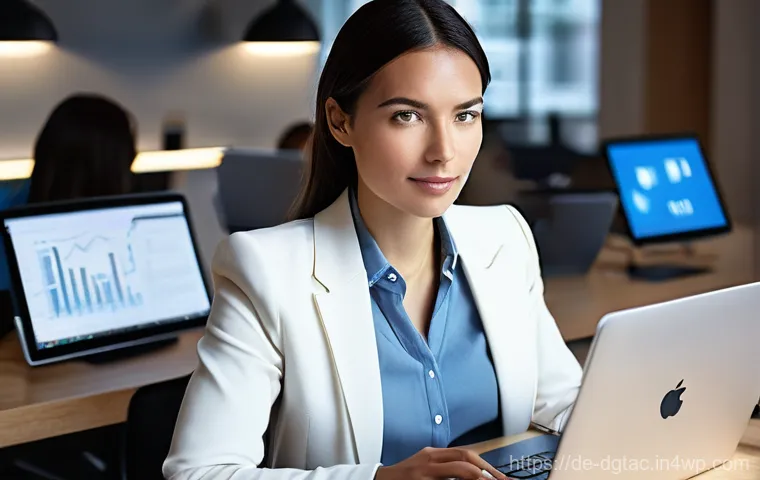 전문성 재정의의 실행 전략 - **Prompt 1: Digital Mastery in a Modern Workspace**
A confident, diverse female professional in ...