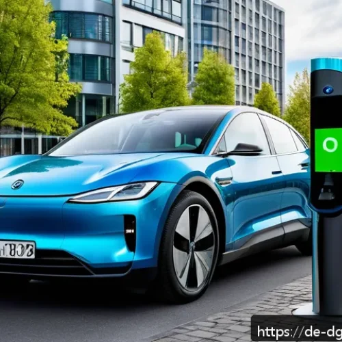 Home 31 디지털 혁신이 필요한 산업과 분야 - A futuristic electric car charging at a sleek urban charging station in Germany, surrounded by moder...