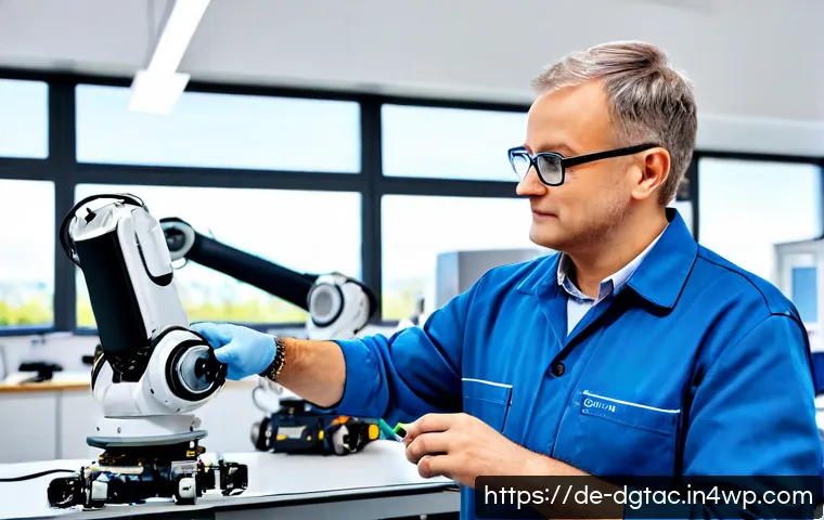 신기술에 따른 새로운 직업군 - Photorealistic modern robotics maintenance specialist in a bright German advanced manufacturing work...