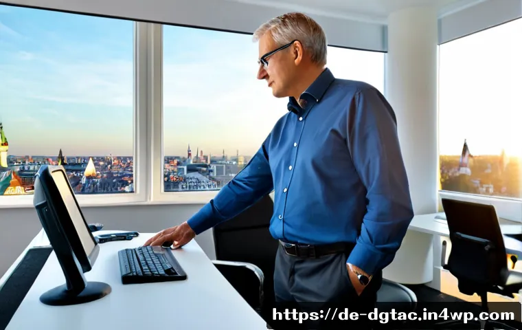 전문성 재정의의 미래 예측 - Photorealistic future-of-work scene in a modern German office, experienced professional in their lat...